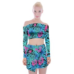 Leaves Picture Tropical Plant Off Shoulder Top With Mini Skirt Set by Simbadda