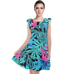 Leaves Picture Tropical Plant Tie Up Tunic Dress by Simbadda