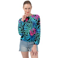 Leaves Picture Tropical Plant Banded Bottom Chiffon Top by Simbadda