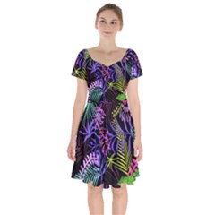 Leaves Nature Design Plant Short Sleeve Bardot Dress by Simbadda