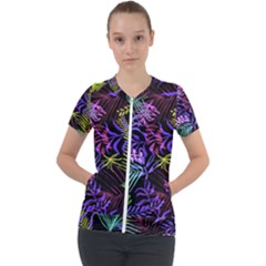 Leaves Nature Design Plant Short Sleeve Zip Up Jacket by Simbadda