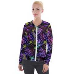 Leaves Nature Design Plant Velour Zip Up Jacket by Simbadda