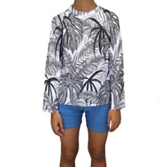 Drawing Leaves Nature Picture Kids  Long Sleeve Swimwear by Simbadda