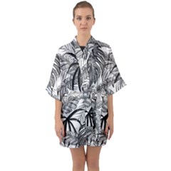 Drawing Leaves Nature Picture Quarter Sleeve Kimono Robe by Simbadda