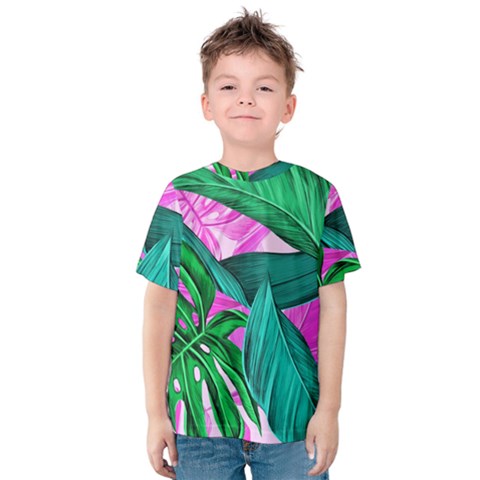 Tropical Greens Monstera Summer Kids  Cotton Tee by Simbadda