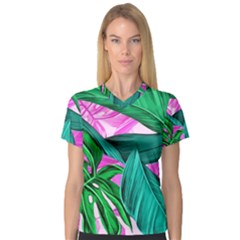 Tropical Greens Monstera Summer V-neck Sport Mesh Tee