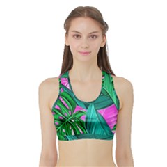 Tropical Greens Monstera Summer Sports Bra With Border by Simbadda