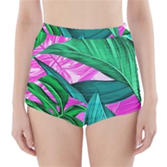 Tropical Greens Monstera Summer High-waisted Bikini Bottoms by Simbadda