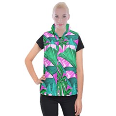 Tropical Greens Monstera Summer Women s Button Up Vest by Simbadda