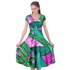 Tropical Greens Monstera Summer Cap Sleeve Wrap Front Dress by Simbadda