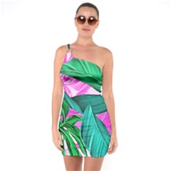 Tropical Greens Monstera Summer One Soulder Bodycon Dress by Simbadda