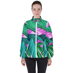 Tropical Greens Monstera Summer Women s High Neck Windbreaker by Simbadda