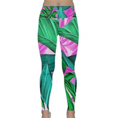 Tropical Greens Monstera Summer Lightweight Velour Classic Yoga Leggings by Simbadda