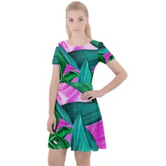 Tropical Greens Monstera Summer Cap Sleeve Velour Dress  by Simbadda