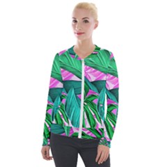 Tropical Greens Monstera Summer Velour Zip Up Jacket by Simbadda