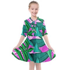 Tropical Greens Monstera Summer Kids  All Frills Chiffon Dress by Simbadda