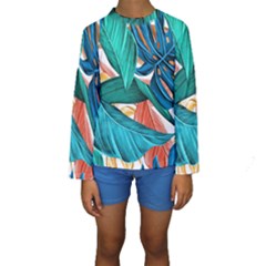 Leaves Tropical Summer Exotic Kids  Long Sleeve Swimwear by Simbadda