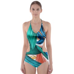 Leaves Tropical Summer Exotic Cut-out One Piece Swimsuit by Simbadda