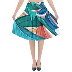 Leaves Tropical Summer Exotic Flared Midi Skirt by Simbadda