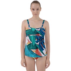 Leaves Tropical Summer Exotic Twist Front Tankini Set by Simbadda