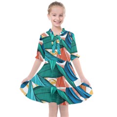 Leaves Tropical Summer Exotic Kids  All Frills Chiffon Dress by Simbadda