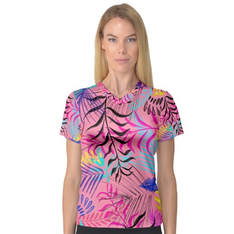 Illustration Reason Leaves Design V-neck Sport Mesh Tee by Simbadda