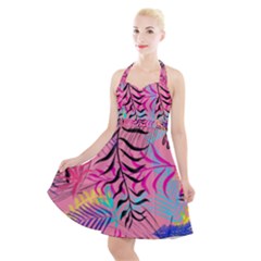 Illustration Reason Leaves Design Halter Party Swing Dress 