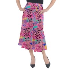 Illustration Reason Leaves Design Midi Mermaid Skirt by Simbadda