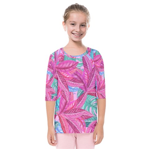 Leaves Tropical Reason Stamping Kids  Quarter Sleeve Raglan Tee by Simbadda