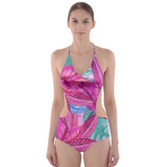 Leaves Tropical Reason Stamping Cut-out One Piece Swimsuit by Simbadda