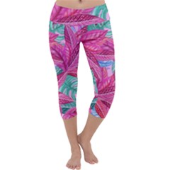 Leaves Tropical Reason Stamping Capri Yoga Leggings by Simbadda