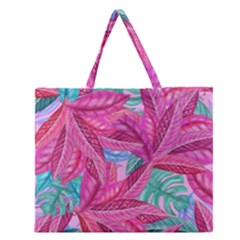 Leaves Tropical Reason Stamping Zipper Large Tote Bag by Simbadda