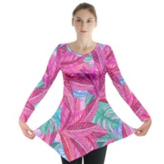 Leaves Tropical Reason Stamping Long Sleeve Tunic 