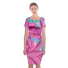 Leaves Tropical Reason Stamping Classic Short Sleeve Midi Dress by Simbadda