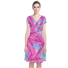 Leaves Tropical Reason Stamping Short Sleeve Front Wrap Dress by Simbadda