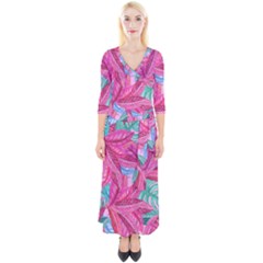 Leaves Tropical Reason Stamping Quarter Sleeve Wrap Maxi Dress