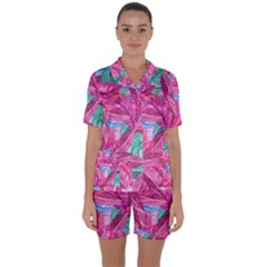 Leaves Tropical Reason Stamping Satin Short Sleeve Pyjamas Set by Simbadda