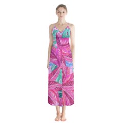 Leaves Tropical Reason Stamping Button Up Chiffon Maxi Dress