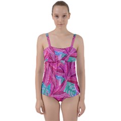 Leaves Tropical Reason Stamping Twist Front Tankini Set by Simbadda