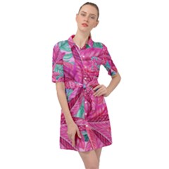 Leaves Tropical Reason Stamping Belted Shirt Dress by Simbadda