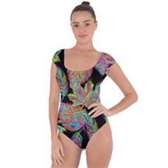 Autumn Pattern Dried Leaves Short Sleeve Leotard  by Simbadda