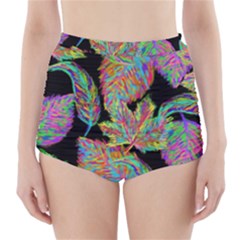 Autumn Pattern Dried Leaves High-waisted Bikini Bottoms by Simbadda