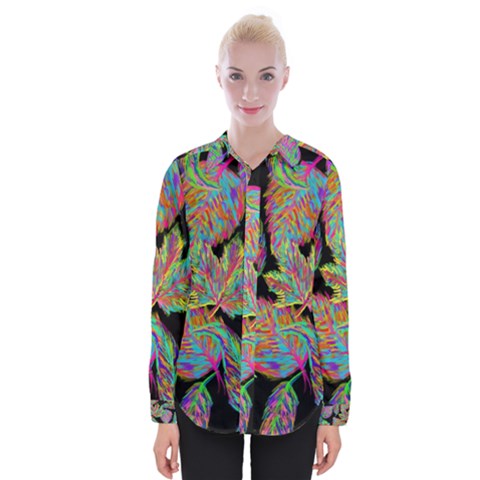 Autumn Pattern Dried Leaves Womens Long Sleeve Shirt by Simbadda