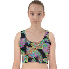 Autumn Pattern Dried Leaves Velvet Racer Back Crop Top by Simbadda