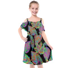 Autumn Pattern Dried Leaves Kids  Cut Out Shoulders Chiffon Dress by Simbadda