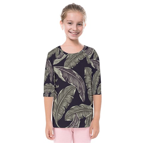 Jungle Leaves Tropical Pattern Kids  Quarter Sleeve Raglan Tee by Simbadda