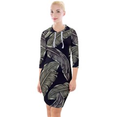 Jungle Leaves Tropical Pattern Quarter Sleeve Hood Bodycon Dress by Simbadda