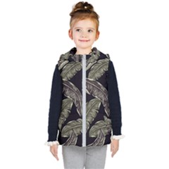 Jungle Leaves Tropical Pattern Kids  Hooded Puffer Vest