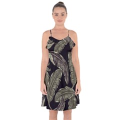 Jungle Leaves Tropical Pattern Ruffle Detail Chiffon Dress by Simbadda