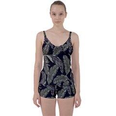 Jungle Leaves Tropical Pattern Tie Front Two Piece Tankini by Simbadda